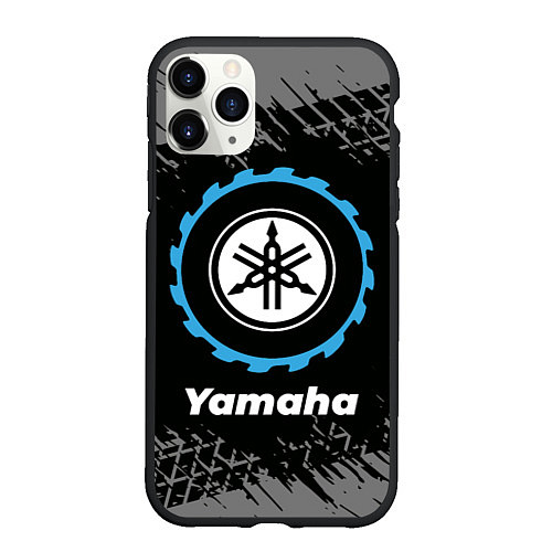 Чехол iPhone 11 Pro матовый Yamaha в стиле Top Gear со следами шин на фоне / 3D-Черный – фото 1