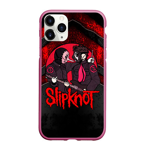 Чехол iPhone 11 Pro матовый Slipknot black and red / 3D-Малиновый – фото 1