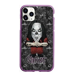 Чехол iPhone 11 Pro матовый Slipknot серый абстрактный фон, цвет: 3D-фиолетовый