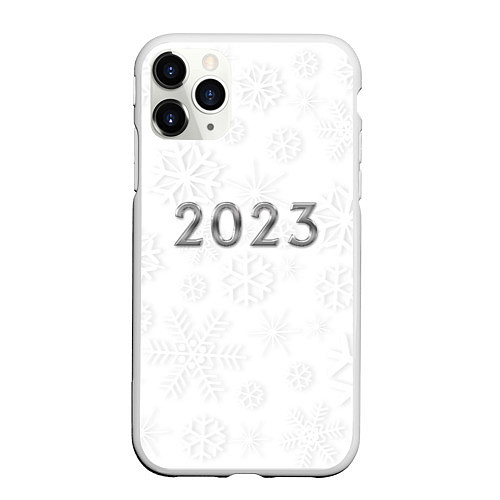 Чехол iPhone 11 Pro матовый Новогодние снежинки 2023 / 3D-Белый – фото 1