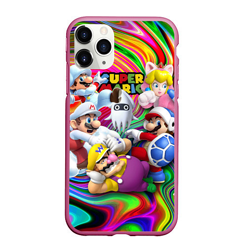 Чехол iPhone 11 Pro матовый Super Mario - Gaming aesthetics - Collage / 3D-Малиновый – фото 1