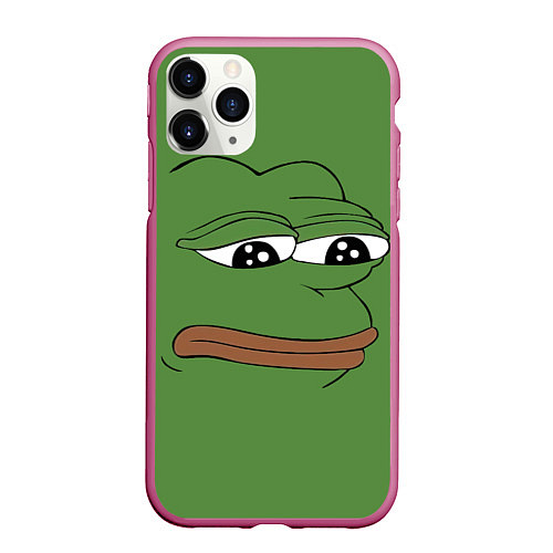 Чехол iPhone 11 Pro матовый Лягушонок Pepe грустит / 3D-Малиновый – фото 1