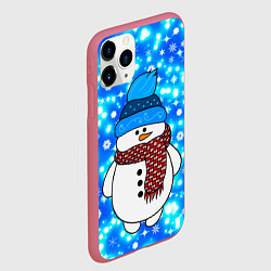 Чехол iPhone 11 Pro матовый Снеговик в шапке, цвет: 3D-малиновый — фото 2