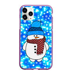 Чехол iPhone 11 Pro матовый Снеговик в шапке, цвет: 3D-фиолетовый