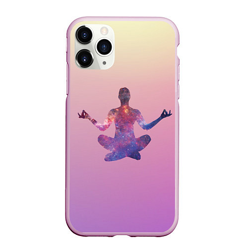 Чехол iPhone 11 Pro матовый Поза лотоса в йоге / 3D-Розовый – фото 1