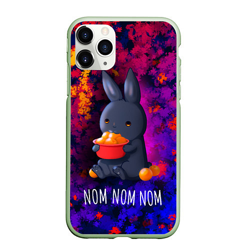 Чехол iPhone 11 Pro матовый Кролик с мандаринами - Nom nom nom / 3D-Салатовый – фото 1