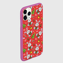 Чехол iPhone 11 Pro матовый Новогодний фон с кроликами, цвет: 3D-фиолетовый — фото 2