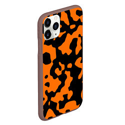 Чехол iPhone 11 Pro матовый Чёрные абстрактные пятна на оранжевом фоне, цвет: 3D-коричневый — фото 2