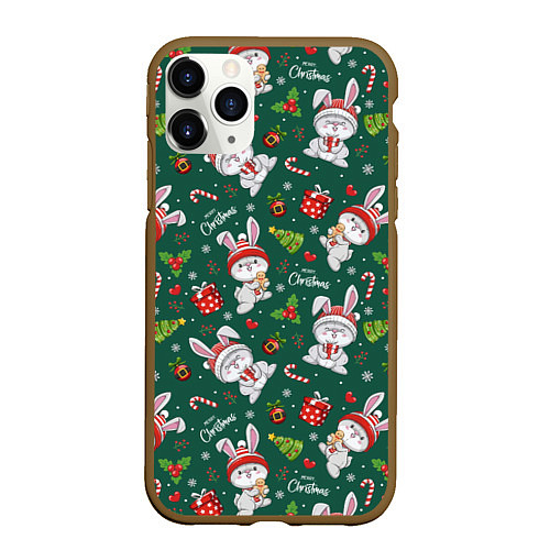 Чехол iPhone 11 Pro матовый Merry Christmas Rabbit 2023 / 3D-Коричневый – фото 1