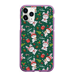 Чехол iPhone 11 Pro матовый Merry Christmas Rabbit 2023, цвет: 3D-фиолетовый