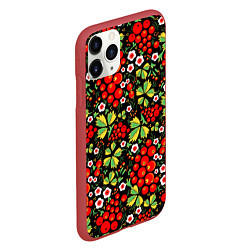 Чехол iPhone 11 Pro матовый Русские узоры - цветы и ягоды, цвет: 3D-красный — фото 2