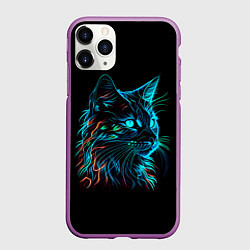 Чехол iPhone 11 Pro матовый Неоновый котик, цвет: 3D-фиолетовый
