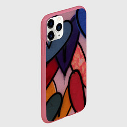 Чехол iPhone 11 Pro матовый Граффити сердца, цвет: 3D-малиновый — фото 2