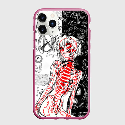 Чехол iPhone 11 Pro матовый Рей Аянами - dead inside mood / 3D-Малиновый – фото 1