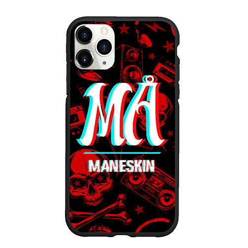 Чехол iPhone 11 Pro матовый Maneskin rock glitch / 3D-Черный – фото 1