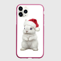 Чехол iPhone 11 Pro матовый Рождественский крольчонок, цвет: 3D-малиновый