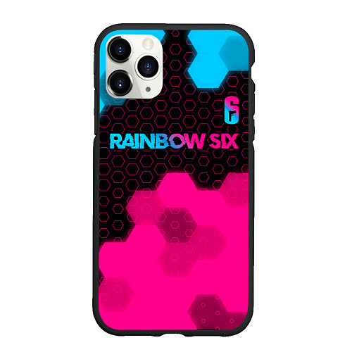 Чехол iPhone 11 Pro матовый Rainbow Six - neon gradient: символ сверху / 3D-Черный – фото 1