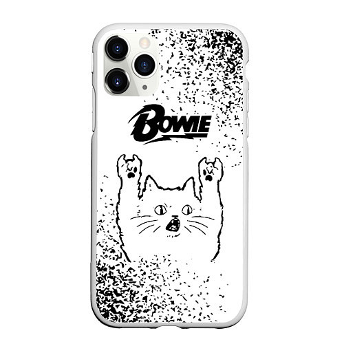 Чехол iPhone 11 Pro матовый David Bowie рок кот на светлом фоне / 3D-Белый – фото 1