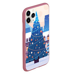 Чехол iPhone 11 Pro матовый Новогодняя елочка, цвет: 3D-малиновый — фото 2