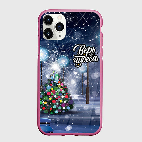Чехол iPhone 11 Pro матовый Новогодняя ёлочка / 3D-Малиновый – фото 1