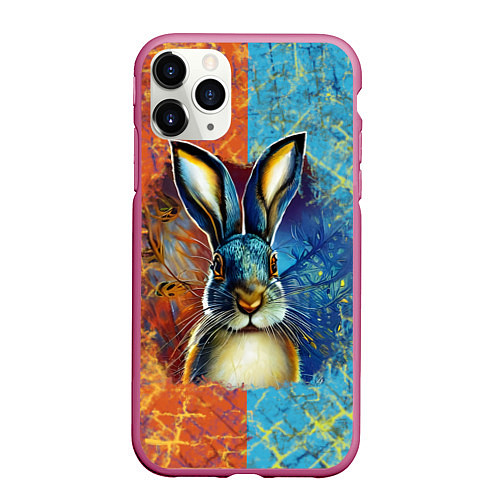 Чехол iPhone 11 Pro матовый Огненный новогодний кролик / 3D-Малиновый – фото 1