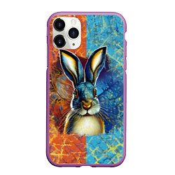 Чехол iPhone 11 Pro матовый Огненный новогодний кролик, цвет: 3D-фиолетовый