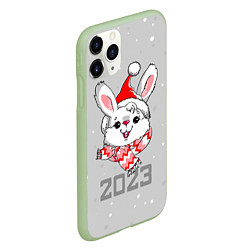 Чехол iPhone 11 Pro матовый Белый кролик в шарфе 2023, цвет: 3D-салатовый — фото 2