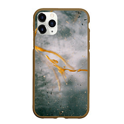 Чехол iPhone 11 Pro матовый Абстрактный серый туман и золотая краска, цвет: 3D-коричневый