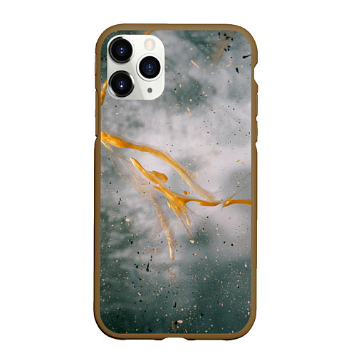 Чехол iPhone 11 Pro матовый Абстрактный серый туман и золотая краска / 3D-Коричневый – фото 1