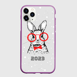 Чехол iPhone 11 Pro матовый Снегопад и кролик 2023