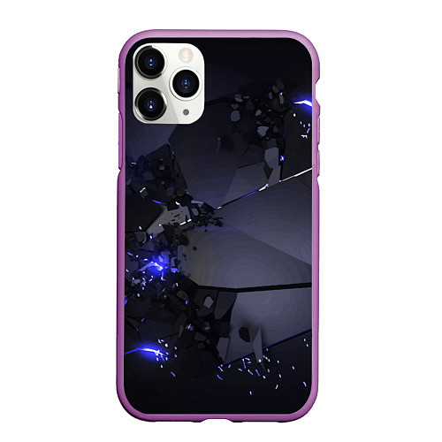 Чехол iPhone 11 Pro матовый Неоновые плиты, взрыв / 3D-Фиолетовый – фото 1