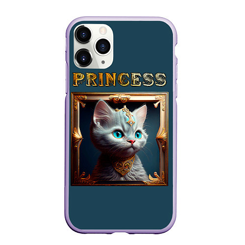 Чехол iPhone 11 Pro матовый Кошечка принцесса - картина в рамке / 3D-Светло-сиреневый – фото 1