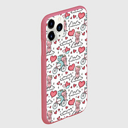 Чехол iPhone 11 Pro матовый Влюблённые кот и кошка на велосипеде, цвет: 3D-малиновый — фото 2