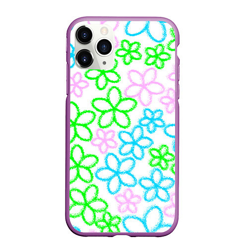Чехол iPhone 11 Pro матовый Цветочные узоры - паттерн / 3D-Фиолетовый – фото 1