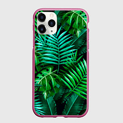 Чехол iPhone 11 Pro матовый Тропические растения - текстура, цвет: 3D-малиновый