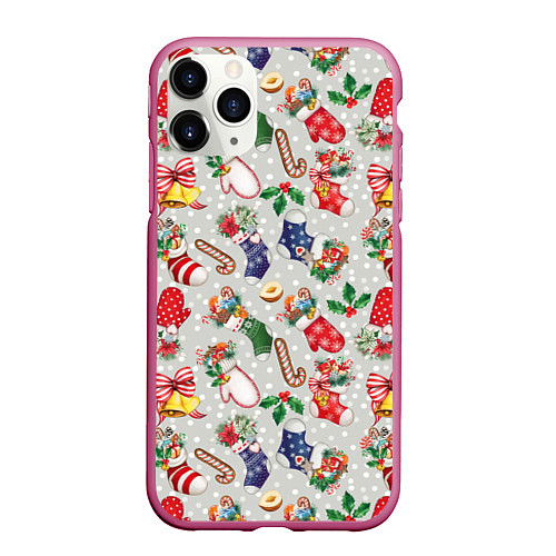 Чехол iPhone 11 Pro матовый Christmas Pattern / 3D-Малиновый – фото 1