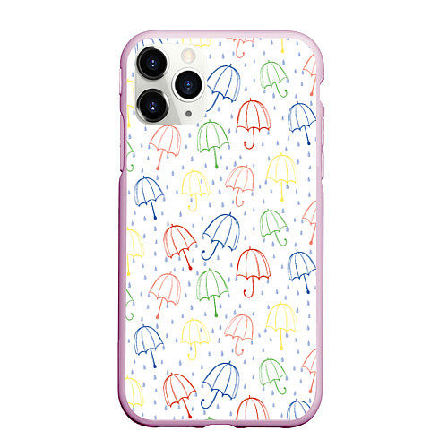 Чехол iPhone 11 Pro матовый Цветные зонтики с каплями дождя / 3D-Розовый – фото 1