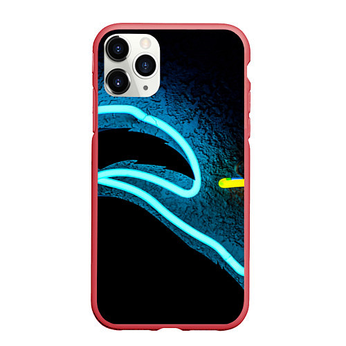 Чехол iPhone 11 Pro матовый Неоновый разлом - киберпанк броня / 3D-Красный – фото 1