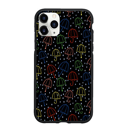Чехол iPhone 11 Pro матовый Цветные зонтики на чёрном фоне / 3D-Черный – фото 1