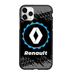 Чехол iPhone 11 Pro матовый Renault в стиле Top Gear со следами шин на фоне