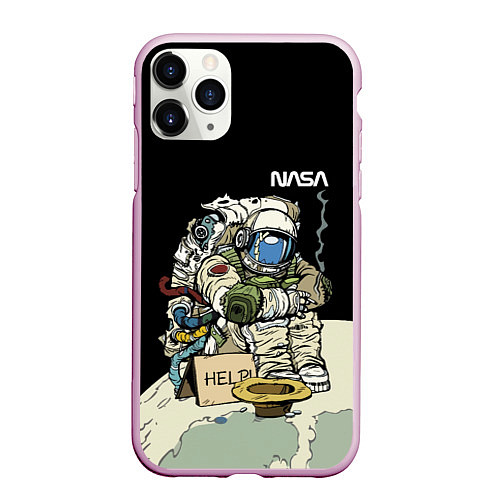 Чехол iPhone 11 Pro матовый NASA - Help! Astronaut - Joke / 3D-Розовый – фото 1