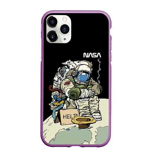 Чехол iPhone 11 Pro матовый NASA - Help! Astronaut - Joke / 3D-Фиолетовый – фото 1