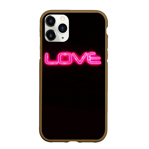 Чехол iPhone 11 Pro матовый Love - неоновая надпись / 3D-Коричневый – фото 1