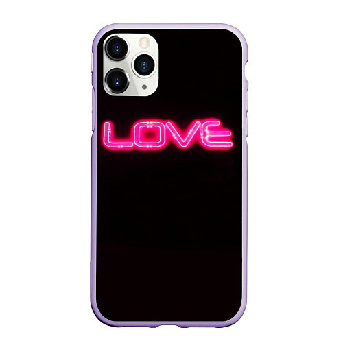 Чехол iPhone 11 Pro матовый Love - неоновая надпись / 3D-Светло-сиреневый – фото 1