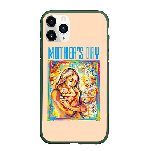 Чехол iPhone 11 Pro матовый Mothers Day - дитя с матерью / 3D-Темно-зеленый – фото 1