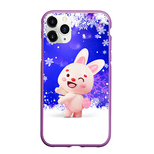Чехол iPhone 11 Pro матовый Заяц и снежинки / 3D-Фиолетовый – фото 1