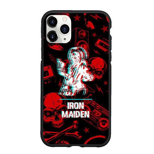 Чехол iPhone 11 Pro матовый Iron Maiden rock glitch / 3D-Черный – фото 1