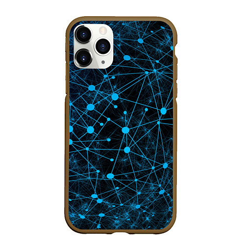 Чехол iPhone 11 Pro матовый Нейроны - всемирная паутина на черном фоне / 3D-Коричневый – фото 1