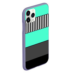 Чехол iPhone 11 Pro матовый Полосатый зеленый с черным и белым узор, цвет: 3D-серый — фото 2