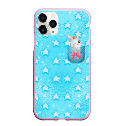 Чехол iPhone 11 Pro матовый Зайчик в кармане, цвет: 3D-розовый